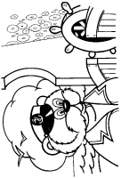 A coloring page of the bear boat